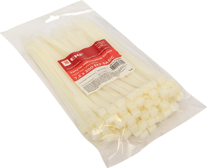 Хомут 7,2*200 белый нейлон (100 шт.) Basic (EKF), уп