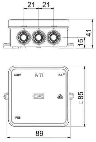 Распред. коробка А11 (85x85x40) IP55 серая с клеммой (уп.10шт.)