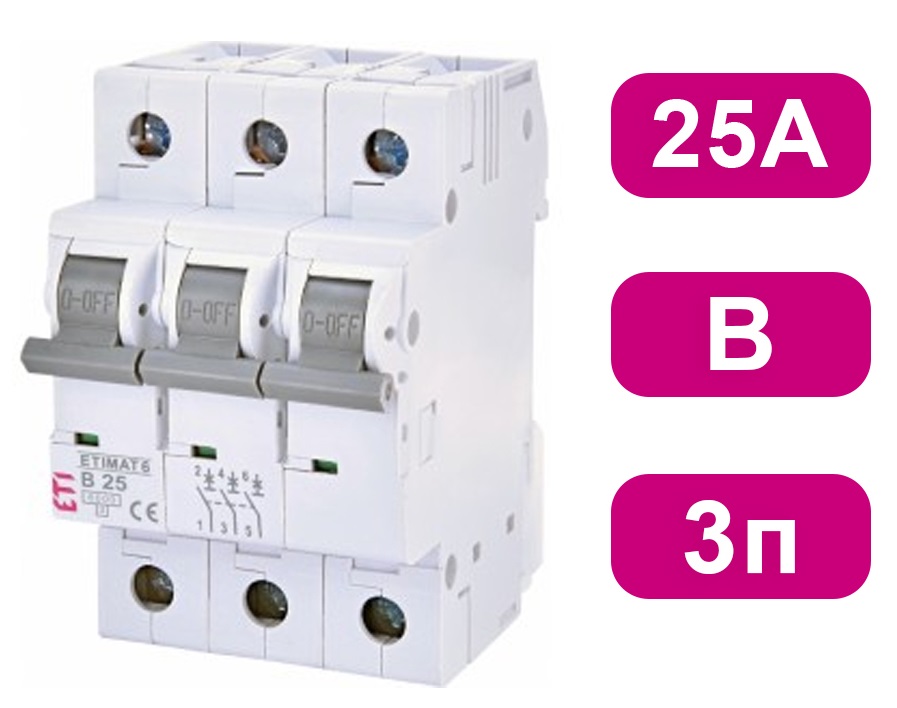 Автоматический выключатель ETIMAT6 B25/3 6кA ETI