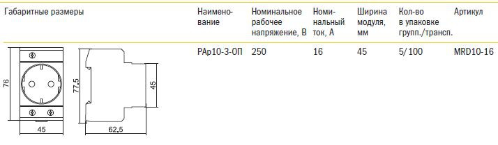 Розетка РАр10-3-ОП с заземлением на DIN-рейку ИЭК