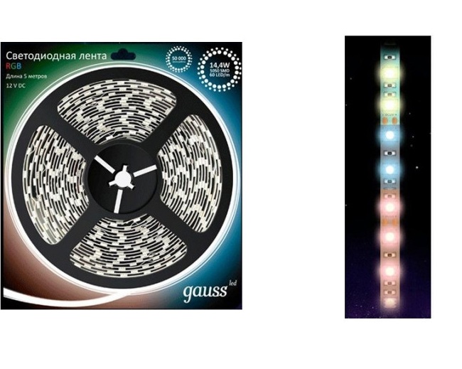 Лента LED 5050/30-SMD 36W 12V DC RGB IP20 (блистер 5м) GAUSS