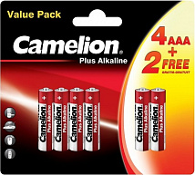Элемент питания Camelion  LR03  Plus Alkaline 4+2 (4+2LR03-BP, батарейка,1.5В)