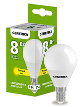 Лампа LED G45 шар  8Вт 230В 3000К E14 800Lm GENERICA