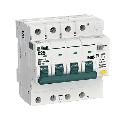 АВДТ ДИФ-103 C25/3P+N 30мА, тип AC, 6кА Dekraft