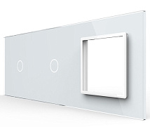 Панель для двух сенсорных выключателей и розетки Livolo, 2 клавиши (1+1), цвет белый, стекло