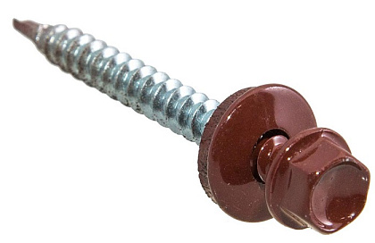 Саморез кровельный 4,8*35 темно-красн. со сверлом (12 шт.) (Стройбат), уп