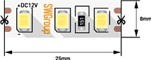 Лента светодиодная 2835, 120 LED/м, 9,6 Вт/м, 12В , IP66, Теплый белый, 400lm/м, 5м