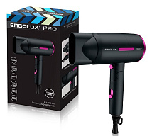 Фен со складной ручкой PRO 1600 Вт, 220-240В, черно-розовый ELX-HD13-C02 ERGOLUX