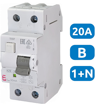 АВДТ KZS-2M B20/0.03 1+N, 30мА, тип АС, 10кА ETI