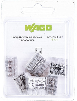 Клемма 8 отверстий 0,5-2,5 (уп. -  6 шт.) (СМК 2273-208) (DORI)