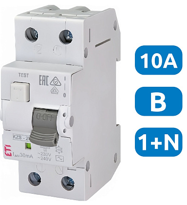 АВДТ KZS-2M B10/0.03 1+N, 30мА, тип АС, 10кА ETI