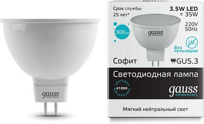 Лампа LED MR16 GU5.3 4100К 3.5Вт 300Лм Elementary Gauss