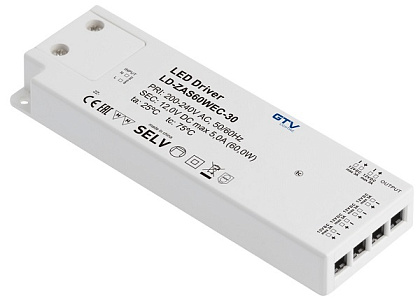 Блок питания SLIM EASY CLIC 12В 60Вт IP67 с разъёмами mini amp GTV