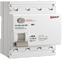 Выключатель дифференциального тока ВД-100N 4P 40А 100мА тип AC эл-мех 6кА PROXIMA EKF