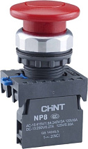 Кнопка управления "Грибок" ф40мм2 с самовозвратом  NP8-01M/1  без подсветки красная 1НЗ IP65 (CHINT)