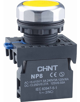 Кнопка NP8-10BN/5 желт.  IP65 1но CHINT