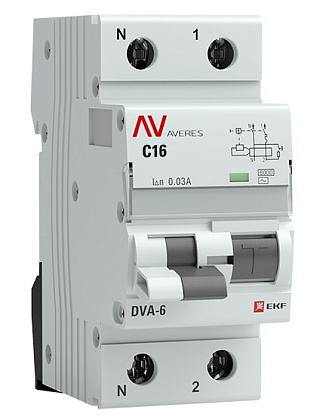 АВДТ DVA-6 C16/1+N 30мА, тип АС, 6кА AVERES EKF