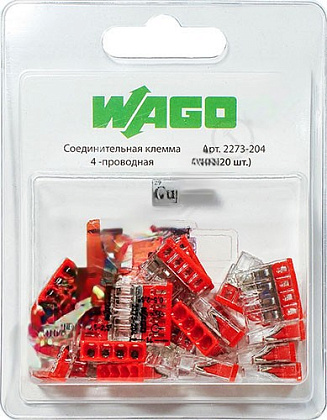 Клемма 4 отверстия 0,5-2,5 (уп. -  20 шт.) (СМК 2273-204) (DORI)