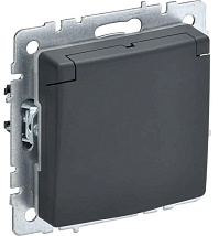 Розетка 1-я со шторками IP44 с/з графит BRITE IEK