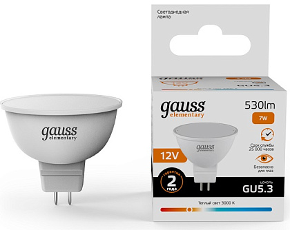 Лампа LED MR16 GU5.3 3000K 12В 7Вт 530Лм Elementa Gauss