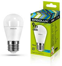 Лампа светодиодная Ergolux  LED-G45-9W-E27 Шар 4500K 172-265В)