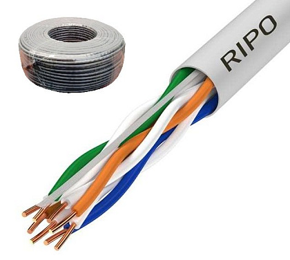Кабель RIPO UTP4 CAT5E 24AWG (медь, бухтами по 100м)