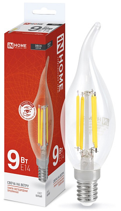Лампа LED CB35 Е14 4000К 9Вт 1040Лм прозрачная IN HOME