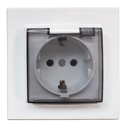 Розетка 1-я с крышкой с/з белая SD-P1013W "Standard" AWSproducts