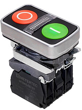 Кнопка двойная плоская с подсветкой, красная/зеленая, маркировка "I+O", 1NO+1NC, 220V AC/DC, IP65, м