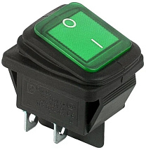Выключатель клавишный 250V 15А (4с) ON-OFF зеленый  с подсветкой  ВЛАГОЗАЩИТА  REXANT