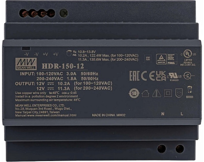 Источник питания HDR-150-12 AC/DC 12В 11,3А 135,6 Вт на DIN рейку