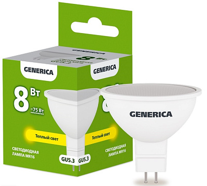 Лампа LED MR16 GU5.3 3000К 8Вт 800Lm GENERICA