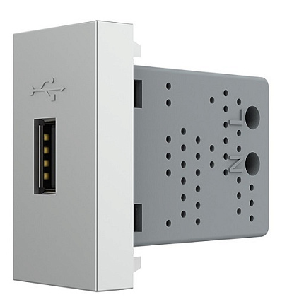 Розетка USB (тип А, 2,1А, 5В) серый Livolo