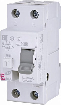 УЗО EFI6-P2 40/2/0.03 30мА, тип АС, 6кА ETI