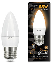 Лампа GAUSS LED Свеча 6,5W 220V E27 2700K 520Lm
