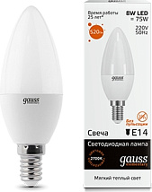 Лампа Gauss Elementary LED Свеча 8W 220V E14  2700/3000К 520Lm