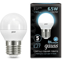 Лампа GAUSS LED Шар 6,5W 220V E27 4100K 550Lm