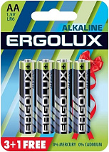 Элемент питания Ergolux LR6 Alkaline BL 3+1