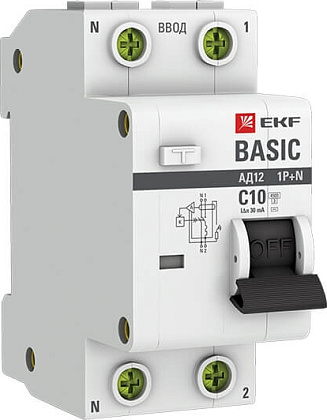 АВДТ АД-12 C10/1+N 30мА, тип АС, 4,5кА BASIC EKF РАСПРОДАЖА
