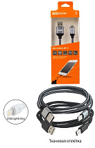 Дата-кабель, ДК 9, USB - Lightning, 1 м, тканевая оплетка, черный, TDM