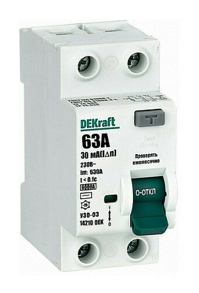 УЗО-03 63/2 30мА, тип AC, 6кА DEKraft