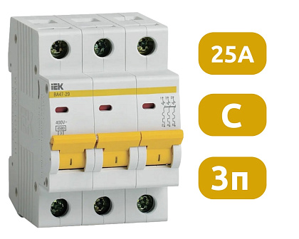 Автоматический выключатель ВА47-29 C25/3 4,5кА IEK