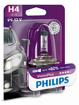 Лампа PHIL 12342VPB1 (BL) H4 VISIONPLUS+60% 3200K 12V 60/55W (1bl)