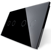 Панель для двух сенсорных выключателей Livolo, 4 клавиши (2+2), цвет черный, стекло