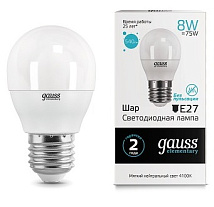 Лампа LED G45 E27 4100К 8Вт 540Лм Elementary Gauss