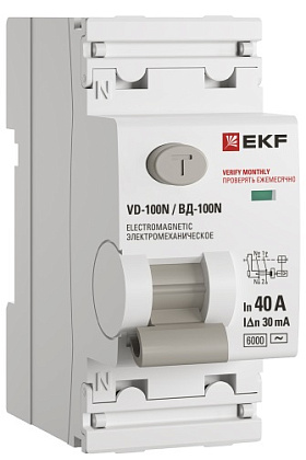УЗО ВД-100N 40/2 30мА, тип AC, 6кА PROXIMA EKF