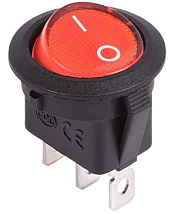 Выключатель клавишный круглый 12V 20А (3с) ON-OFF красный  с подсветкой  (RWB-214)  REXANT, 36-2585