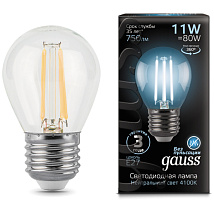 Лампа GAUSS LED Filament Шар E27 11W 750lm 4100K 1/10/50