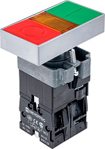 Кнопка двойная с LED подсветкой, 220V AC/DC, красный/зеленый, 1NO+1NC, плоский толкатель, металл MTB