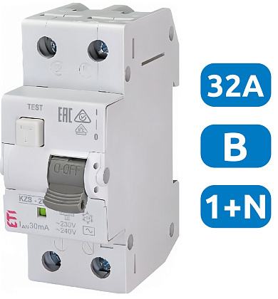 АВДТ KZS-2M B32/0.03 1+N, 30мА, тип АС, 10кА ETI